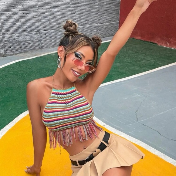 Bohemian Crochet Rainbow Fringe Halter Top - Picture 3 of 6